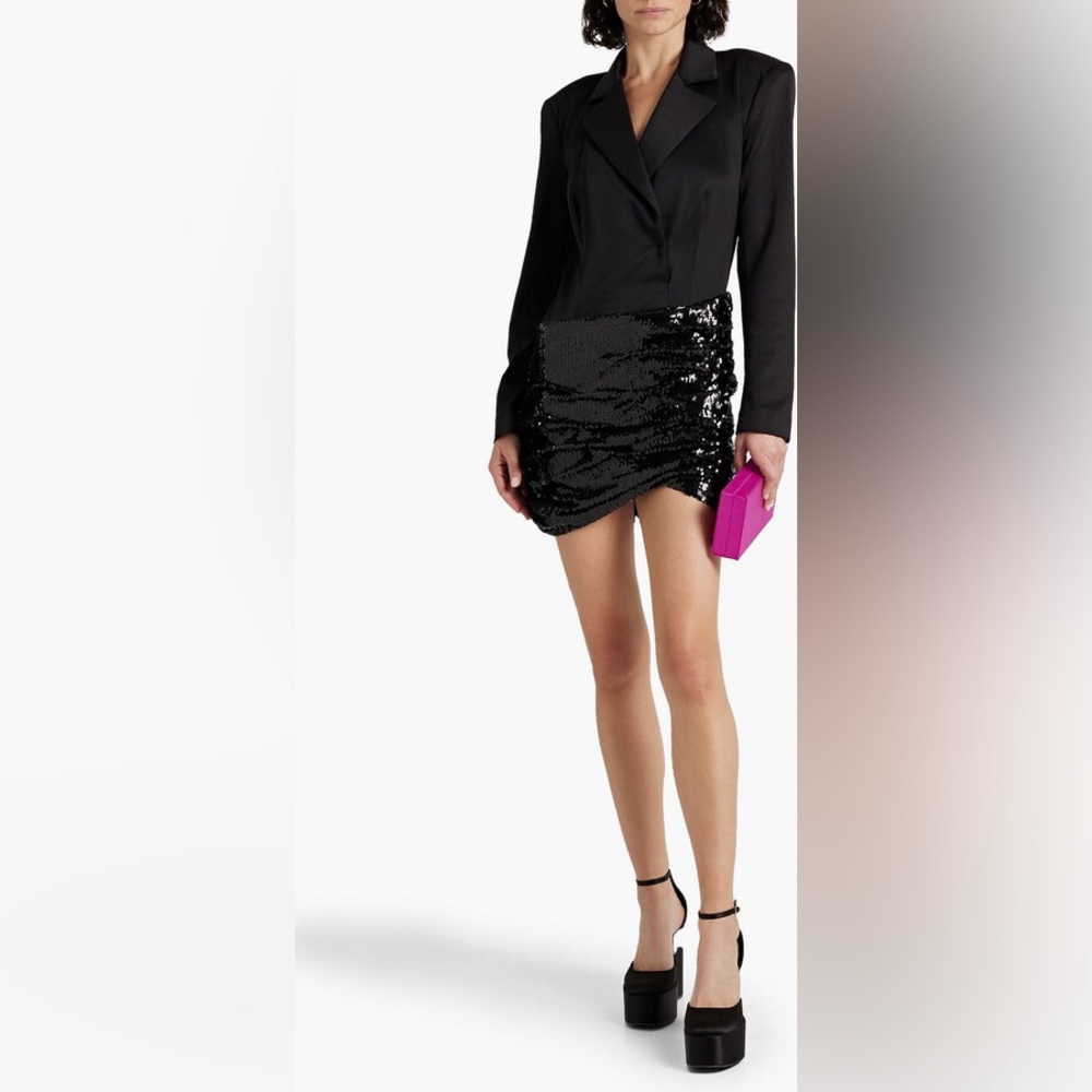 NWT Ronny Kobo black Maxwell satin sequin mini dress - Picture 2 of 9